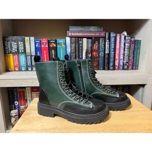 Military Combat  Green Black Lace-Up Size 8 Streetwear Grunge Biker Chunky